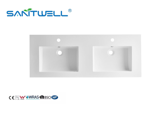 SWME-1200 Wholesale Sanitary Ware Double Hand Stone Resin Basins Glossy White Cabinet Basins For Bathroom Sinks