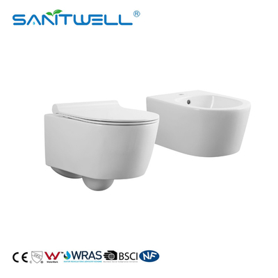 Popular Ceramic WC Public Wall Hung Toilet With UF Soft Closing Seat Cover