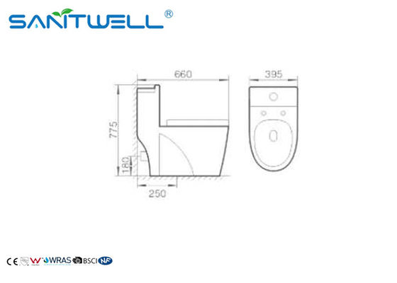 Modern washdown toilet Round high P trap 180mm ,  white one piece ceramic toilet