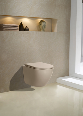 Modern New Mink Color Ceramic Rimless Washdown P Trap Wall Hung Toilet