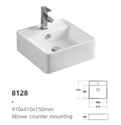 High Quality Square Ceramic Above Counter Hand Wash Basin with Overflow Hole