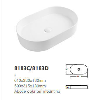 Popular 610mm Oval Above Counter Mounting Washbasin