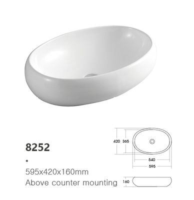 Glossy White Modern Bathroom Vessel Sink Counter Top Porcelain Lavabo Washbasin