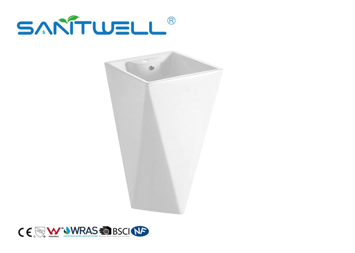 European Style White Toliet Pedestal Wash Basin Fixing To Wall With Back